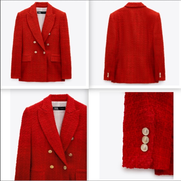 👸🏻 Zara Red Textured Double Breasted Blazer NWT - Picture 17 of 17